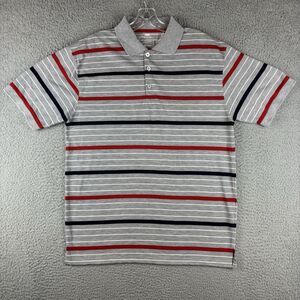 Red Rhino Polo Shirt Mens Large Short Sleeve Collared Button Striped Golf Tennis